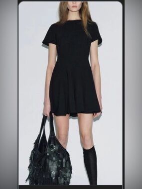 ZARA GODET MINI DRESS ZW COLLECTION - BLACK - SIZE SMALL